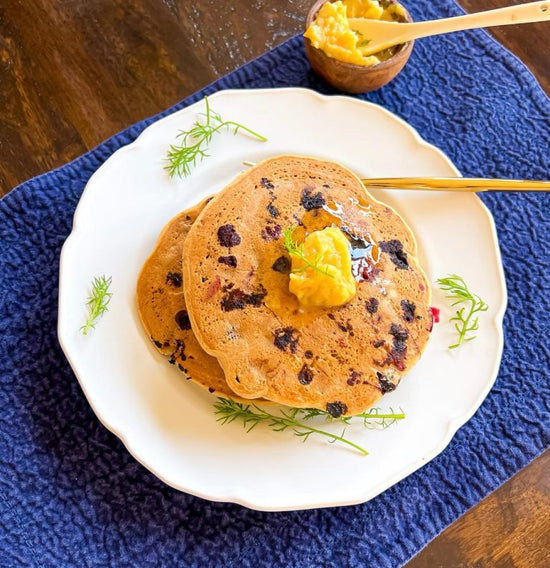 Gluten free Blueberry Pancakes with Maple Butter