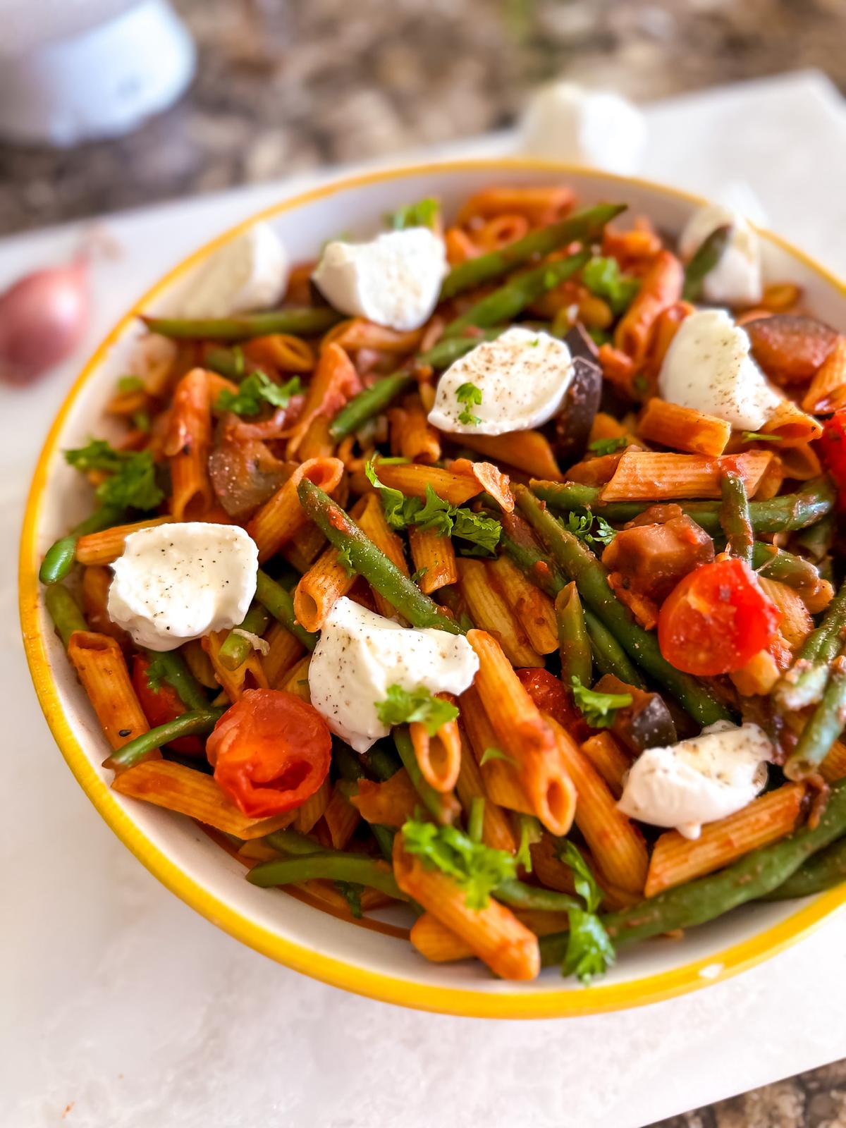 Spicy Veggie Pasta with Burrata